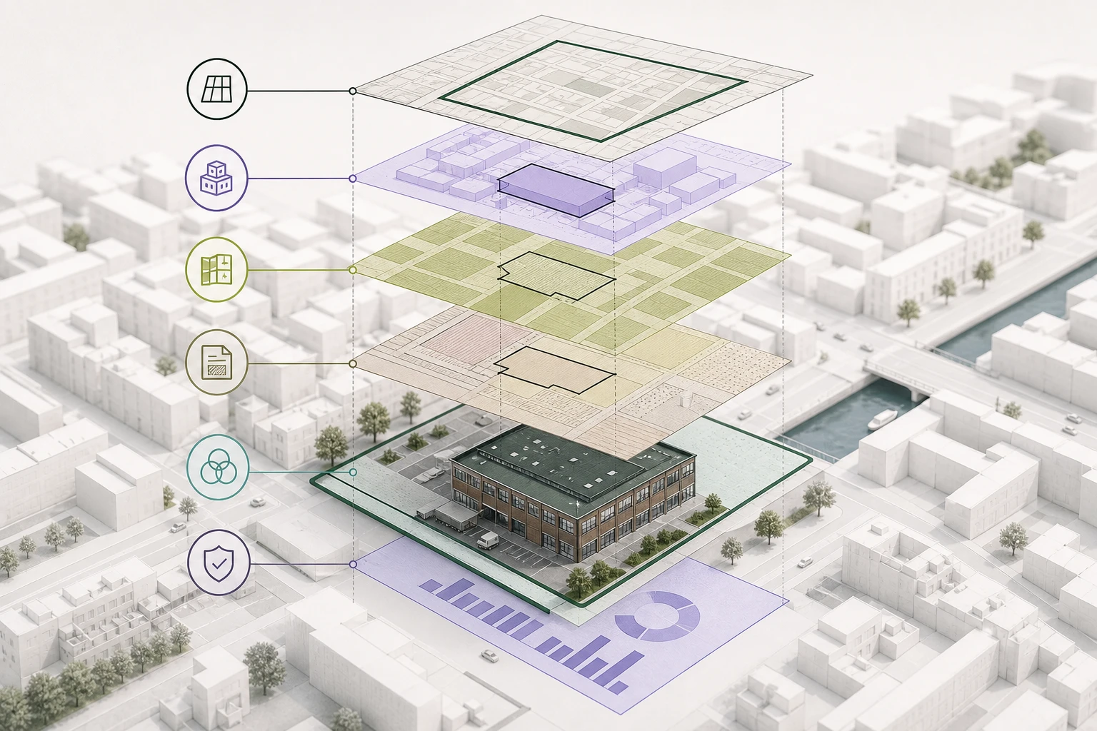 Lag for grundareal, BBR-etageareal, planramme, lokalplan, overlap og beregningskvalitet.