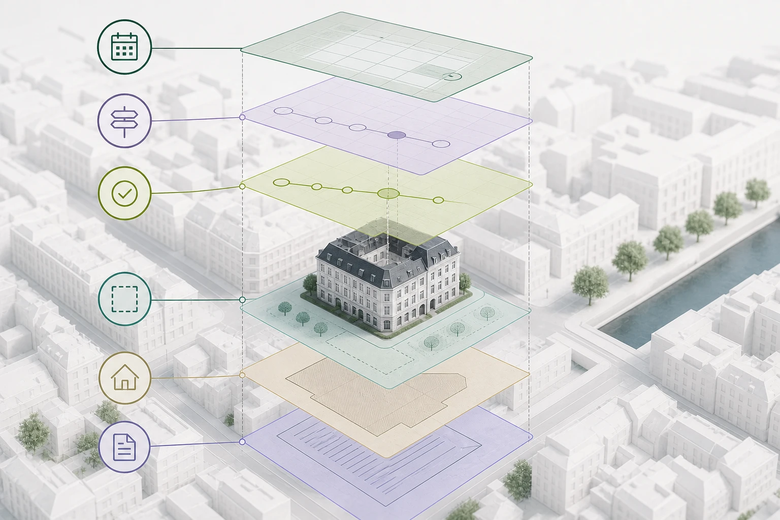 Lag for opdateringsdato, forslag, vedtagelse, geometri, berørt ejendom og plandokument.