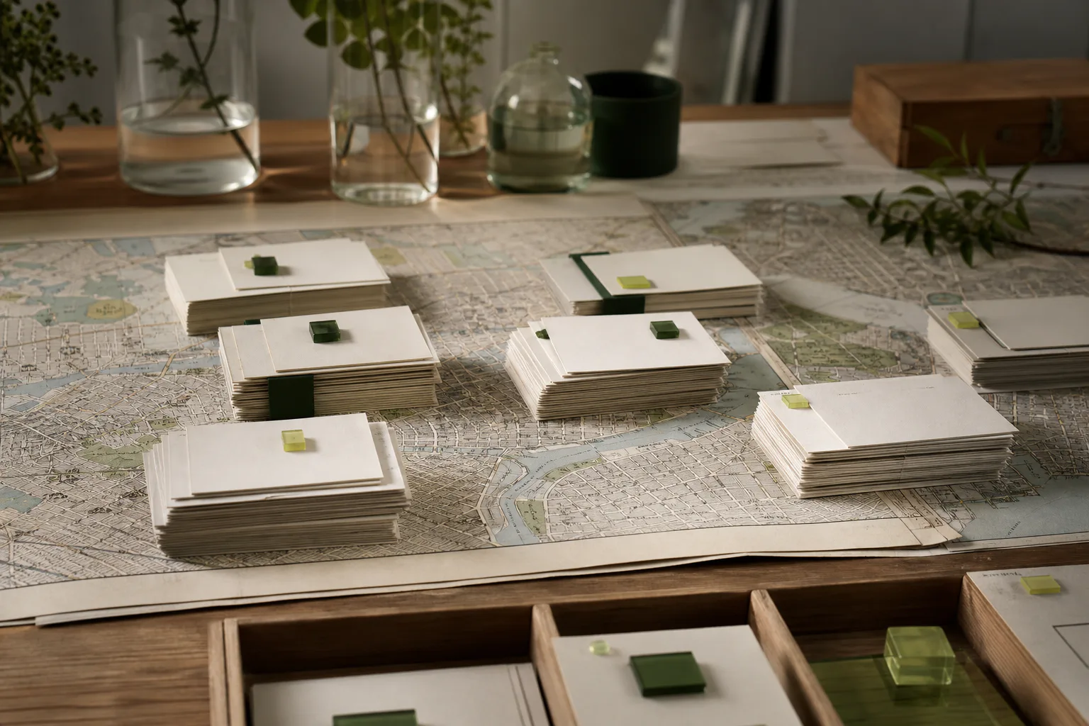 Anonyme københavnske ejendomskort grupperet efter selskabsrelation og planlag.